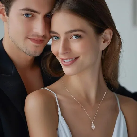 Moissanite Heart Pendant Necklaces for Women, 925 Sterling Silver Necklace with